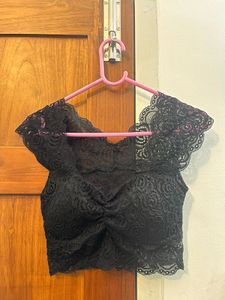 Black Lace Crop Top – Padded | Free Size