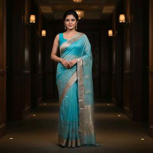 🛍️ Synthetic Sky Blue Saree⭐⭐⭐⭐⭐