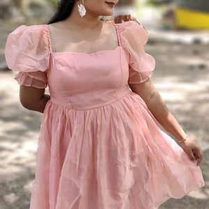 Women Peach Colour Puff Sleeve Mini Dress