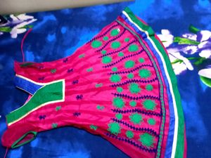 Pink &amp; Green Embroidered Kurta for girls