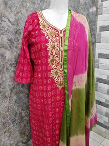 Pink Embroidered Kurti And Dupatta (No Pant)