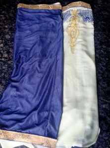 Blue And Cream Colour Saree