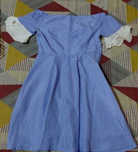 Blue Striped Off-Shoulder Dress