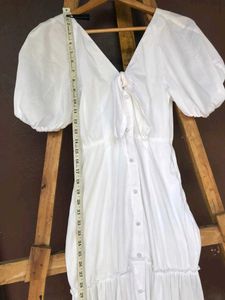 White Puff-sleeve Midi Dress.