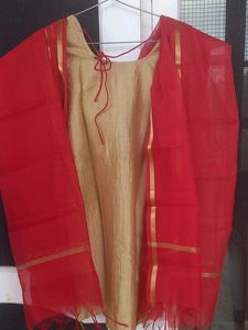 Stitched Red Salwar Suit Set With Dupatta