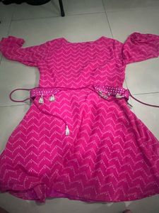 Pink Print Dress with Belt