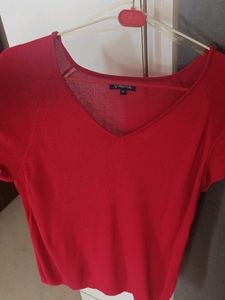 Hot Red V-Neck Office Top