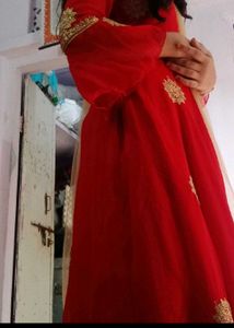 Red Heavy Embroidery Gown  Golden Duptta Xl