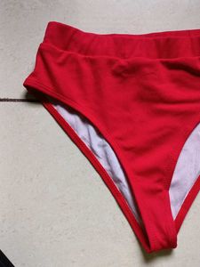 Red Ribbed High-Waisted Bikini Bottoms
