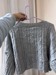 Gray Cable Knit Cropped Sweater