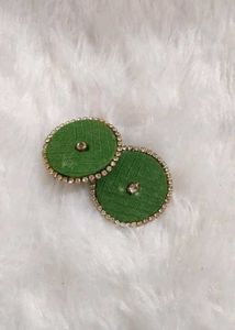 Green Rhinestone Circle Earrings