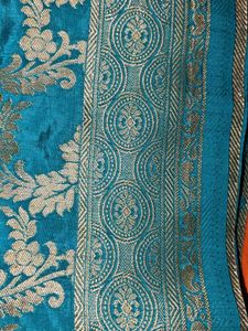 Stunning Orange &amp; Turquoise Blue Banarasi Silk Sar