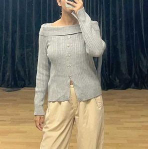 Grey Button-Down Cardigan Top.