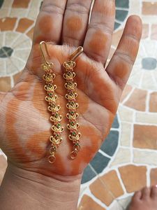 2 Gold Drop Earrings And Chain Set