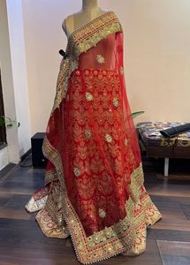 Red Heavy Work Lehenga With Dupatta (No Blouse)