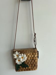 Woven Crossbody Bag with Flowers