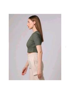 Olive Green Ribbed Crop Top