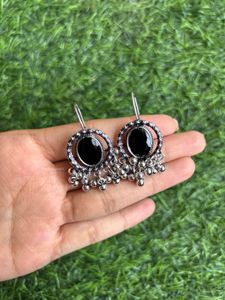 Trendy Oxidised Silver Hook Earrings