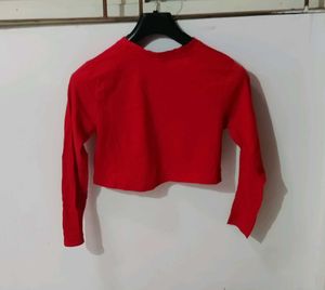 Red Long Sleeve Crop Top