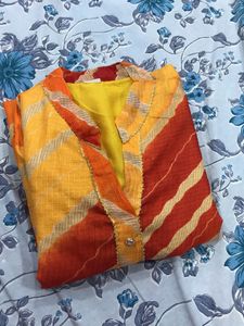 Leheriya Kurta Red And Yellow