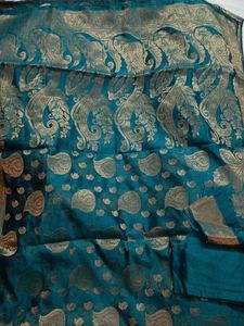 Teal &amp; Gold Brocade Saree