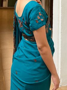 Peacock Green Saree With Details