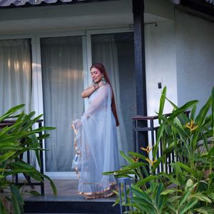 Ruffle Net Saree With Petticoat &amp; Blouse