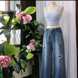 Blue Fuzzy Cropped Tank