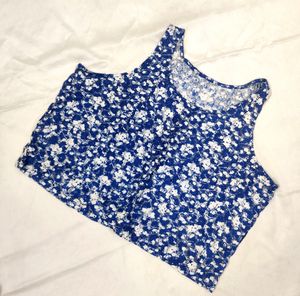 Navy Blue White Floral Sheer Top