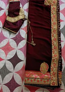 Maroon Saree with Embroidery &amp; Blous