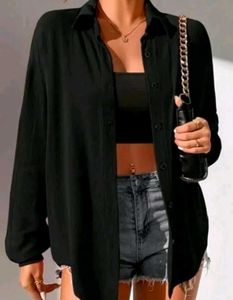 Stylish Boxy fit Black Button-Up Top