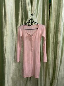 Pink Ribbed Mini Dress