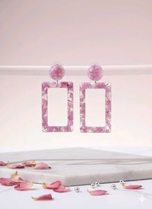 Pink Rectangle Drop Earrings