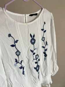 Floral Embroidered White Blouse