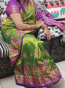 Green Violet  Embroidery Sari With Blouse