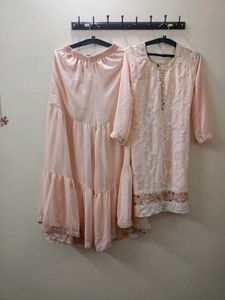 Embroidered Peach Sharara Set