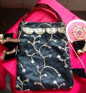 Black Colored Sequence Potli Bag
