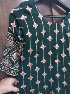 Dark Green Kurta With Plazo And Dupatta