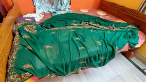 Embroidery Work Green Saree