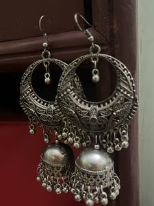 Sliver Oxidatized Jhumke Earrings