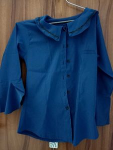Elegant Blue Peter Pan Collar Synthetic Shirt