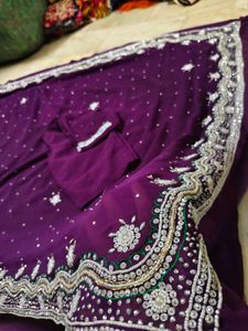 Purple 💜 Saree With White 🤍 Stone Work
