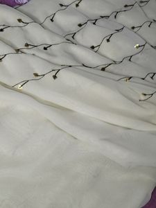 Cream Embroidered Saree