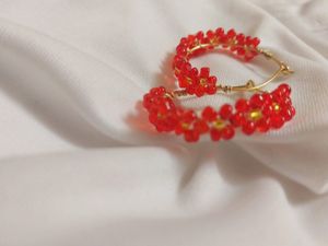 Pink Flower Beaded Dangle Earrings