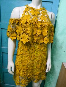 Yellow Lace Off-Shoulder Dress
