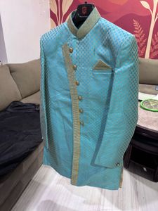 Blue Brocade Kurta Set