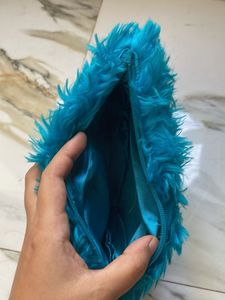 Teal Fuzzy Pouch