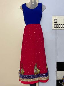 Pintrest Red & Blue Embroidered Dress