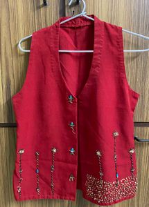 Red Embellished Vest