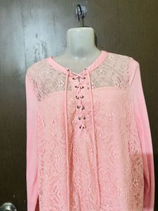 Pink Lace-Up Long Sleeve Top